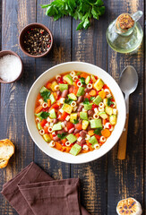 Vegetable minestrone soup. Vegetarian food. Italian cuisine.