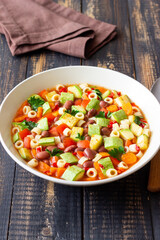 Vegetable minestrone soup. Vegetarian food. Italian cuisine.