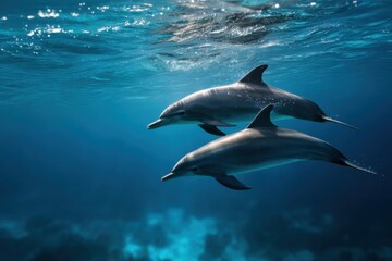 Fototapeta premium dolphins swim underwater in the sea