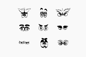 Doodle set of cartoon eyes. Outline 2d vector image. Sticker for social media. Backdrop.