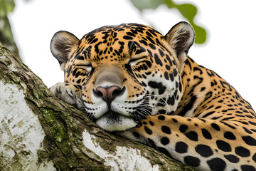 Obraz premium Jaguar Sleeping Serenely on Tree Branch