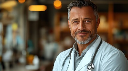 Pediatrician smiling warmly with stethoscope, conveying trust and care in child healthcare