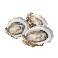 fresh oyster meat inside half-shells, isolated 