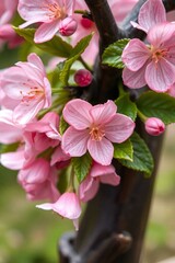 close-up of a cast bronze garden sculpture featuring cherry blossoms