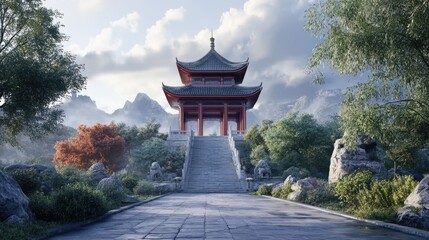 Ancient architecture temple pagoda in the park, Chongqing, China