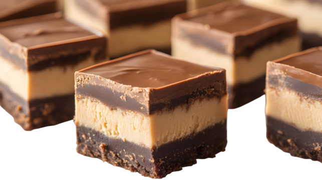Peanut butter fudge cubes stacked neatly, creamy dessert snack