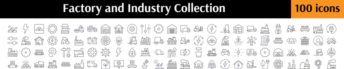 Industry, Factory, Warehouse, Gear, Agriculture Modern Outline Style Icons for Design, Cards, Apps, Social Networks