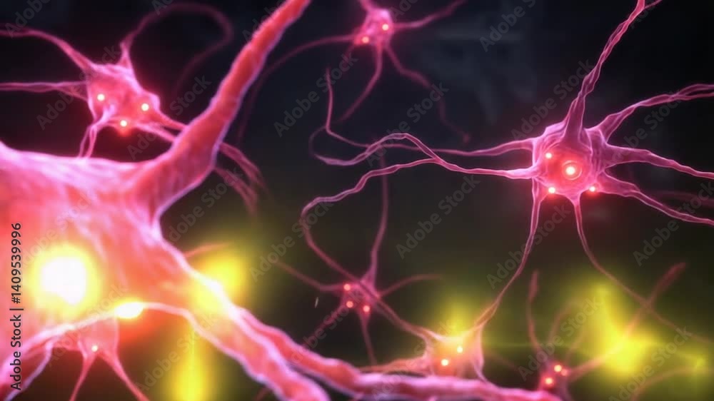 Poster Neuron Cells Illuminated With a Colorful Glow Create a Dynamic Network Generative AI