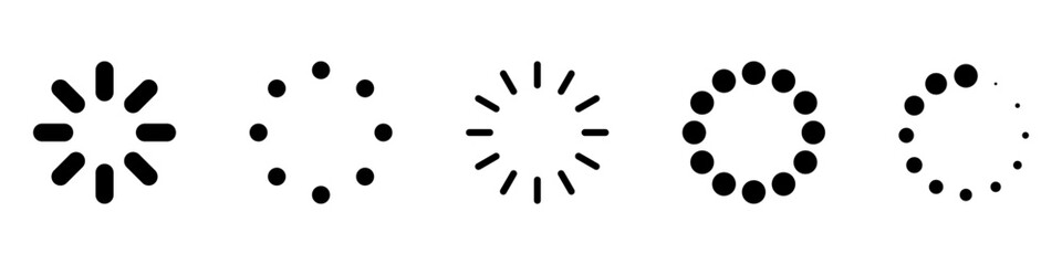 Loading Circle Set. Progress Icons. Round Loaders. Black and White Graphics.