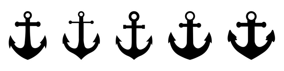 Anchors icons set. Anchor in sea. Nautical symbol.