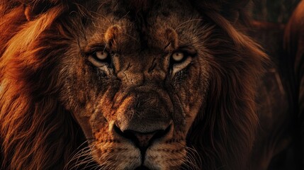 a fierce lion staring right at the camera with intense powerful eyes 