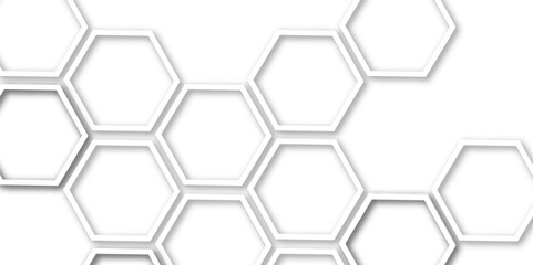 Abstract geometric technology 3d white bright hexagon and  structure out line hexagon polygonal honeycomb luxury pattern vector background.