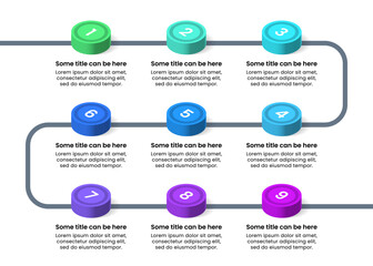 Infographics template. Line with 9 steps and numbers