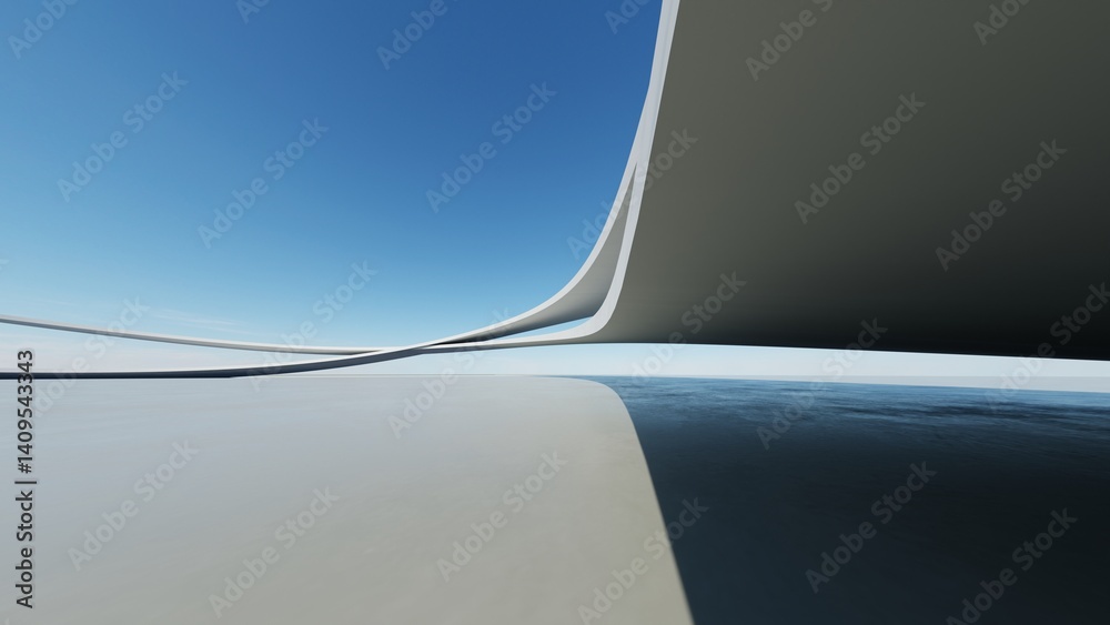 Fototapete 3d illustration of abstract architecture background, geometric architectural with dynamic curve desi