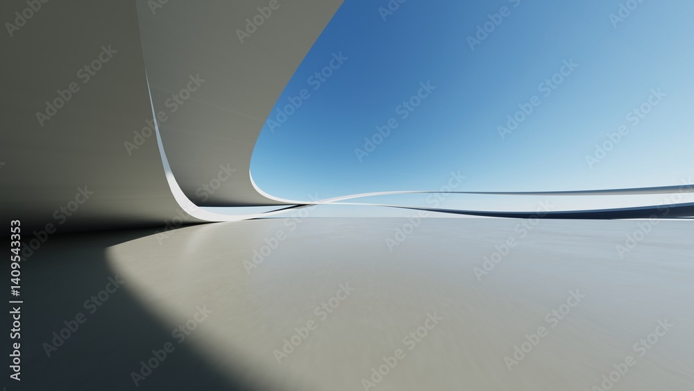 Fototapete 3d illustration of abstract architecture background, geometric architectural with dynamic curve desi