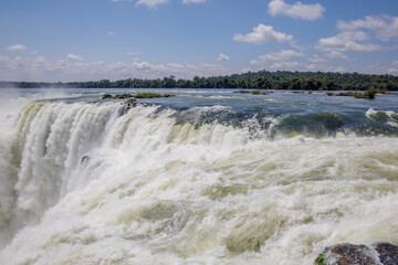 Panoramic view of Devil's Throat waterfall at Iguazu Falls in Argentina.