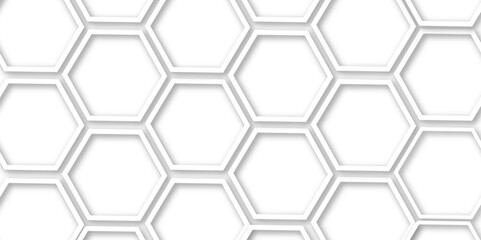 Abstract geometric technology 3d white bright hexagon and  structure out line hexagon polygonal honeycomb luxury pattern vector background.