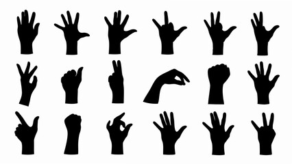 Hand gestures silhouette mega set in flat graphic design