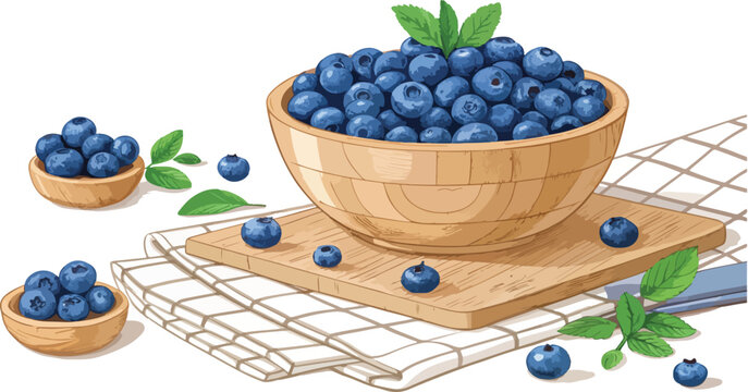 blueberries in wooden bowl on cutting board clip art preview