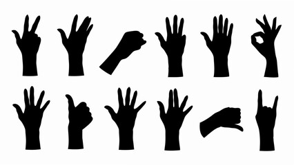 Hand gestures silhouette mega set in flat graphic design