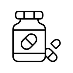 Outline capsule bottle icon vector illustration of medical pills medication vitamin supplement pharmacy remedy