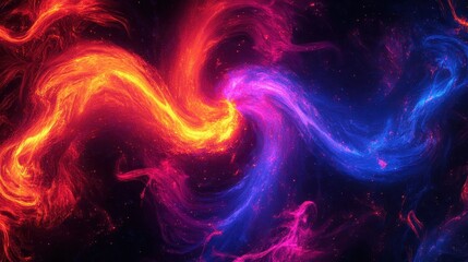 Abstract swirling patterns of vibrant red and blue energy.