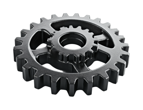 Industrial gear mechanism workshop product steel environment detailed view. Isolated on transparent background, png.