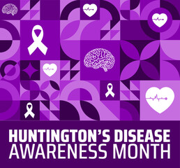 Fototapeta premium Huntington’s Disease Awareness Month geometric shape pattern background banner or poster design template. observed every year in May. Holiday concept. Use to any Template, card, poster, placard.
