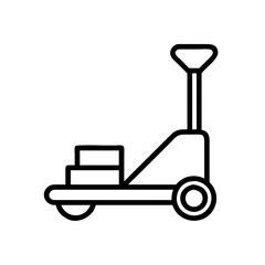 Outline hand pallet truck vector icon illustration, warehouse equipment, cargo logistics, manual tool, transport, industry, delivery