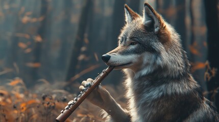 wolf playing flute