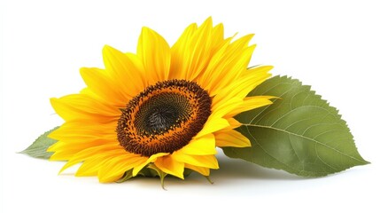 Fototapeta premium A vibrant sunflower blooms gracefully against a soft white background, showcasing nature’s beauty