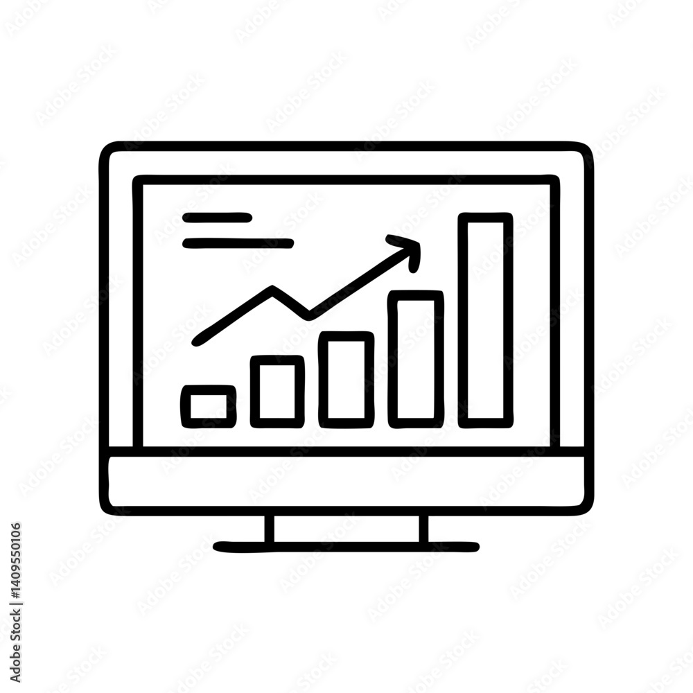 Poster growth chart on computer screen showing business success and financial performance analysis report d
