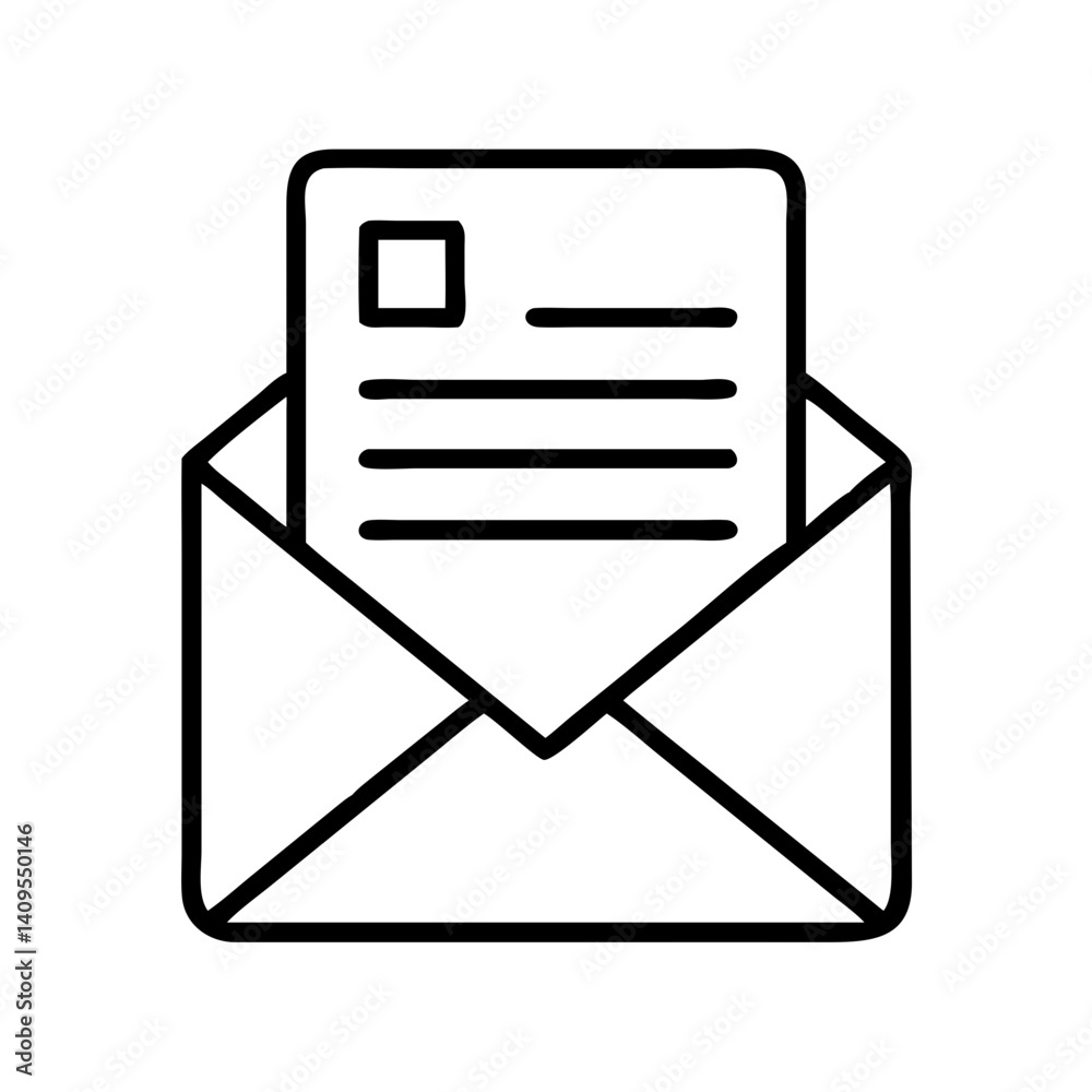 Poster open envelope with letter vector graphic message mail email communication send receive post outline 