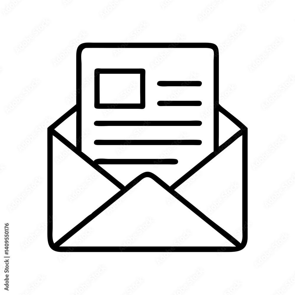 Poster open envelope mail message email letter document inbox send receive communication outline icon vecto