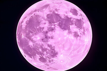 Obraz premium A vibrant, pink hue adorns the full moon.