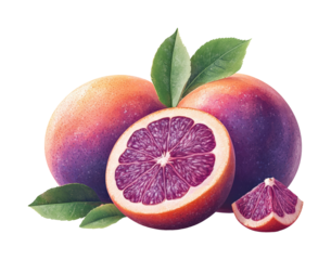 Slicing vibrant blood oranges nature's bounty food colorful fresh. Isolated on transparent background, png.