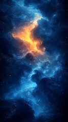 Fototapeta premium Cosmic Nebula Mobile Wallpaper Vibrant Orange and Blue Clouds Against Starry Dark Background 4K HD