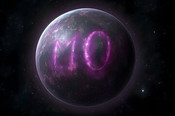 Fototapeta premium Cosmic planet displaying the word 