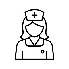 Illustration of nurse healthcare professional medical staff with uniform and cap line art icon