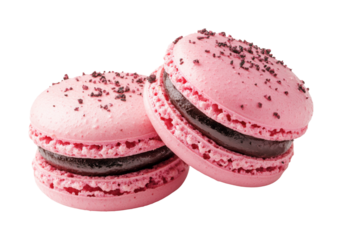Delicious pink macarons bakery food cozy kitchen dessert treats. Isolated on transparent background, png.