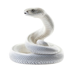 Fototapeta premium White Snake Isolated on White Background Serpent Reptile Albino Scaly Skin Wildlife Dangerous Predator Venomous Slithering Herpetology Zoology Nature Animal Coiled Striking Pose Exotic Pet Wild