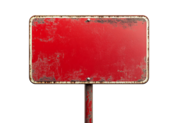Rusty red sign urban environment blank content weathered condition low angle view abstract concept. Isolated on transparent background, png.