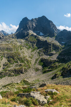 Mieguszowiecki Szczyt from Ceprostrada hiking trail between Szpiglawoy Wierch and Morskie Oko in High Tatras mountains in Poland