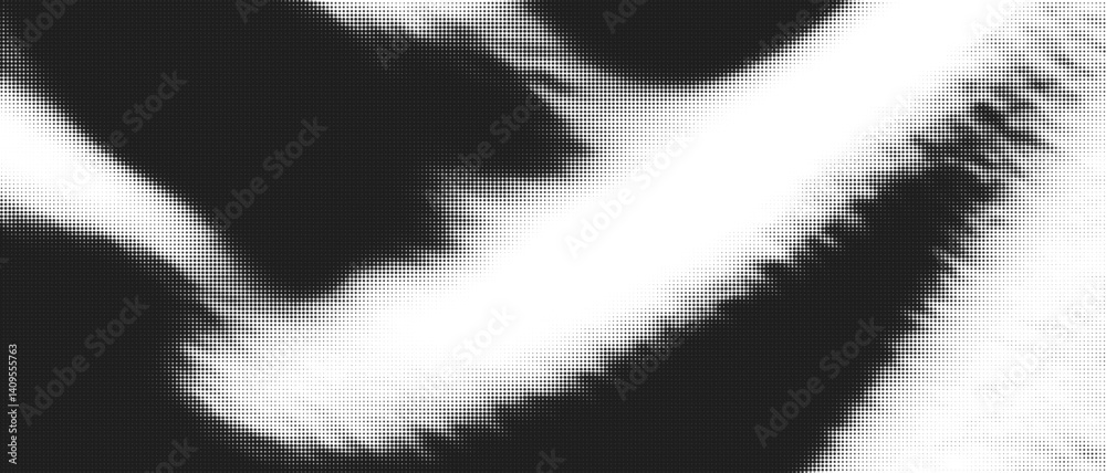Aufkleber Abstract Vector Background Pattern with Black and White Gradient Overlay Featuring Geometric Halftone Pixel Art and Textured Bitmap Dot Design.Web