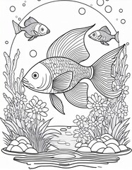 Naklejka premium cartoon fish in water coloring page. 