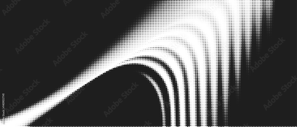 Aufkleber Abstract 3D Wave Motion with Halftone Patterns in Manga Style Overlay. Geometric Gradient Lines Create Dynamic Background for Artistic Vintage Retro Concepts and Designs