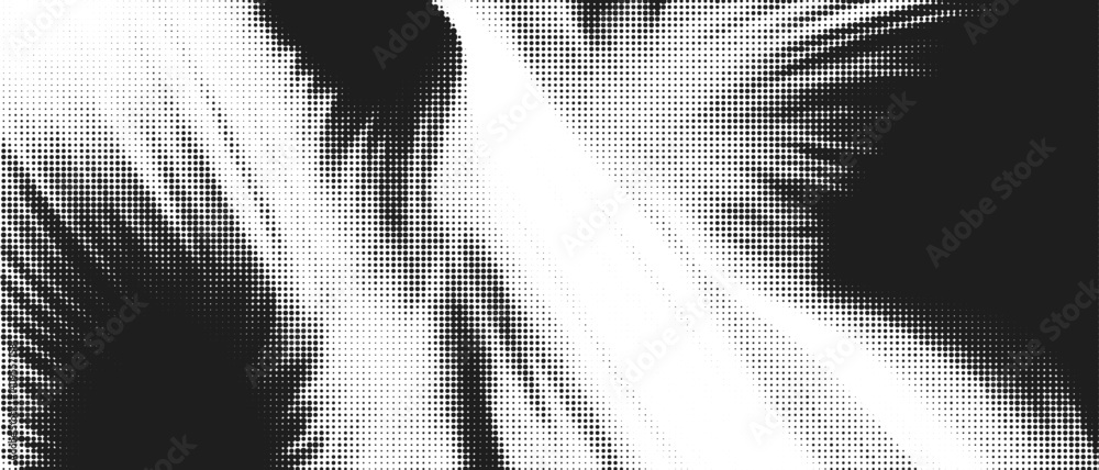 Poster Dynamic Abstract Lines and Motion in Manga Halftone Pattern with Gradient Dots. A Vector Design of Geometric Waves and Vintage Grunge Noise Overlay as Artful Background