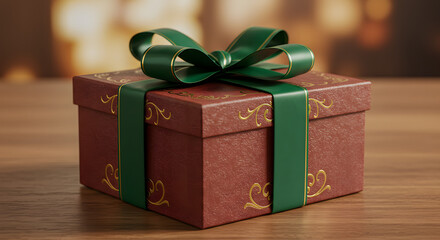 Red gift box on table 