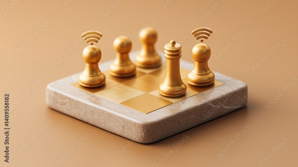 Aufkleber a golden chessboard with wifi symbols shows strategic digital networking and online competition in a