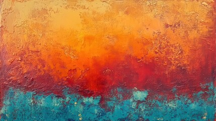 Fototapeta premium Abstract sunset over a vibrant teal horizon.